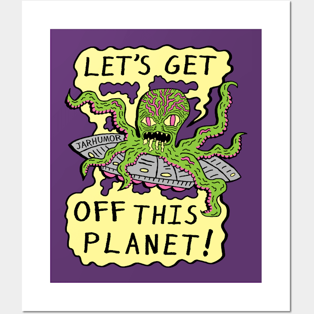 Alien UFO Escape Wall Art by jarhumor